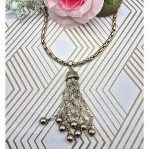 Cute Thick Gold Tone Chain with Dangle Tassel Pendant 24" Statement Fashion